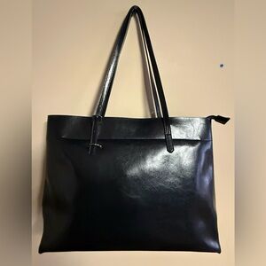 Kattee Black Leather Tote Bag